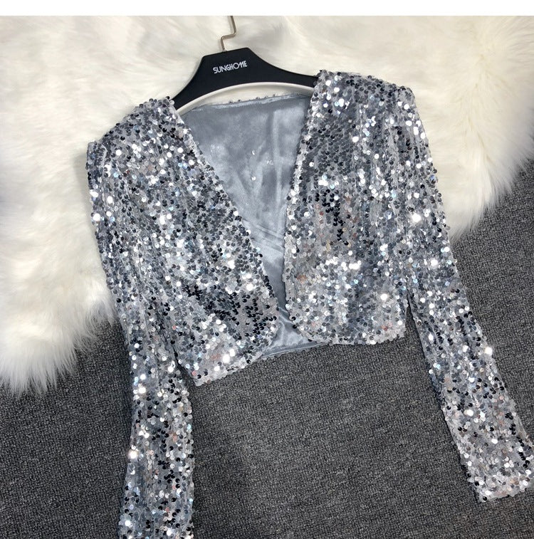 European Station All-match Short Edition Sequins Small Suit BINGBING Beaded Waistcoat Jazz Performance Suit