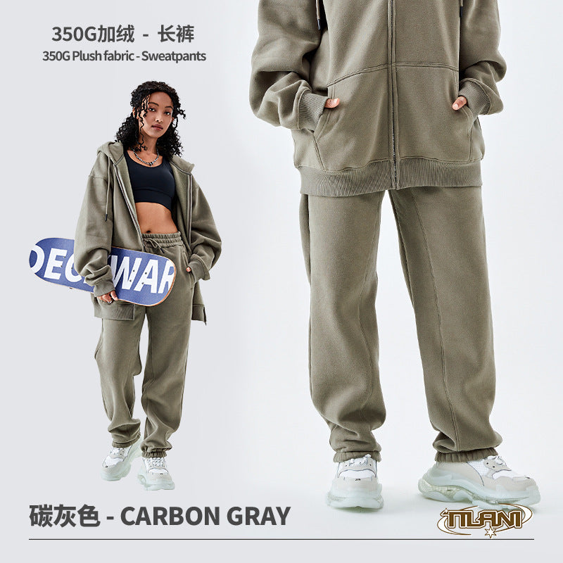 Ensemble Jogging Sweat Zippé Capuche Couleur Unie – Homme & Femme, Casual Sport