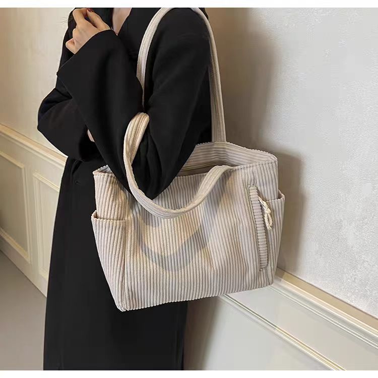 Sac Cabas Velours Côtelé Femme Grande Capacité – Tote Bag Casual Tendance