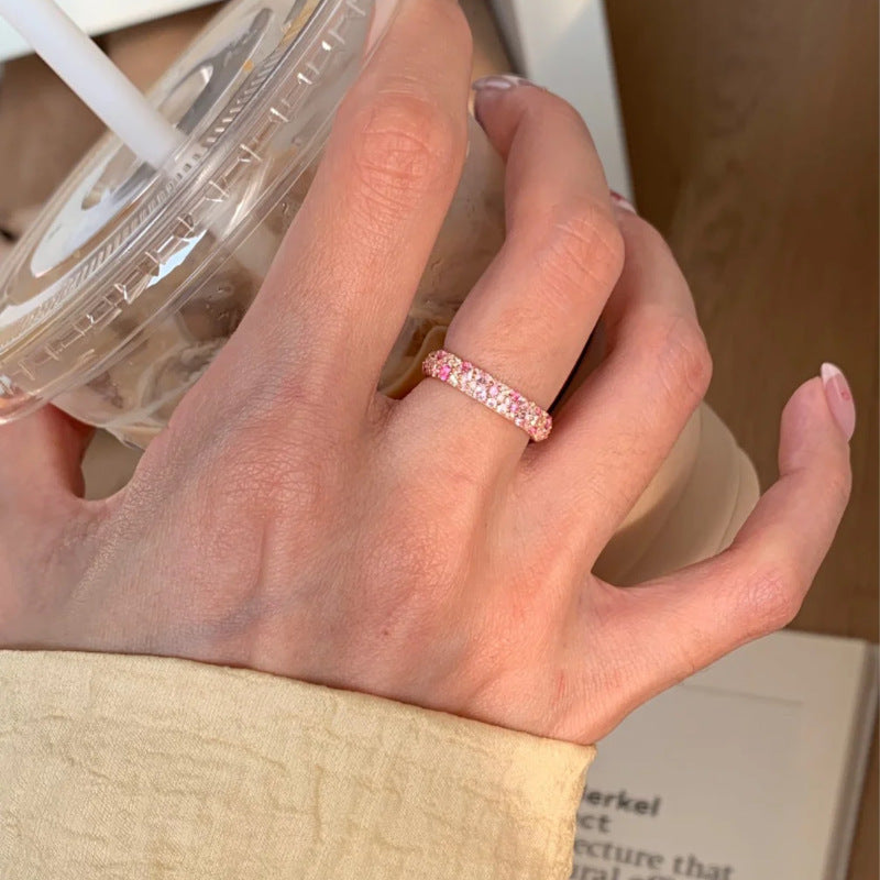 Bague Femme Diamant Rose Dégradé Anneau Ouvert – Style Français Luxe 2025