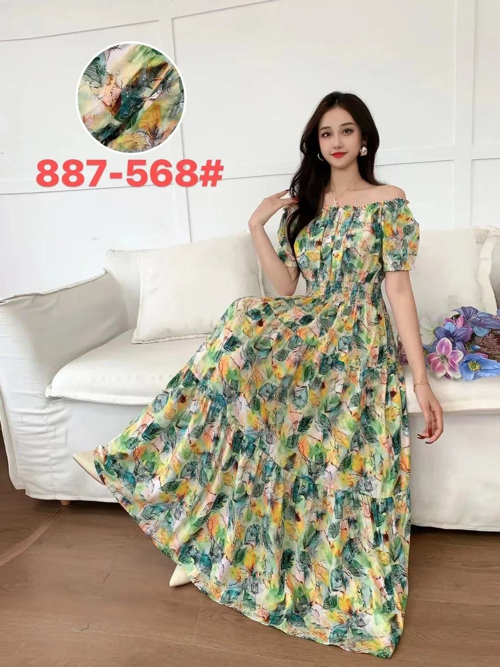 Sexy Slash Neck Long Dress Women Summer Indian Clothes Bohemian Cotton Print Floral Boho Korean Fashion Style Casual Big Skirt