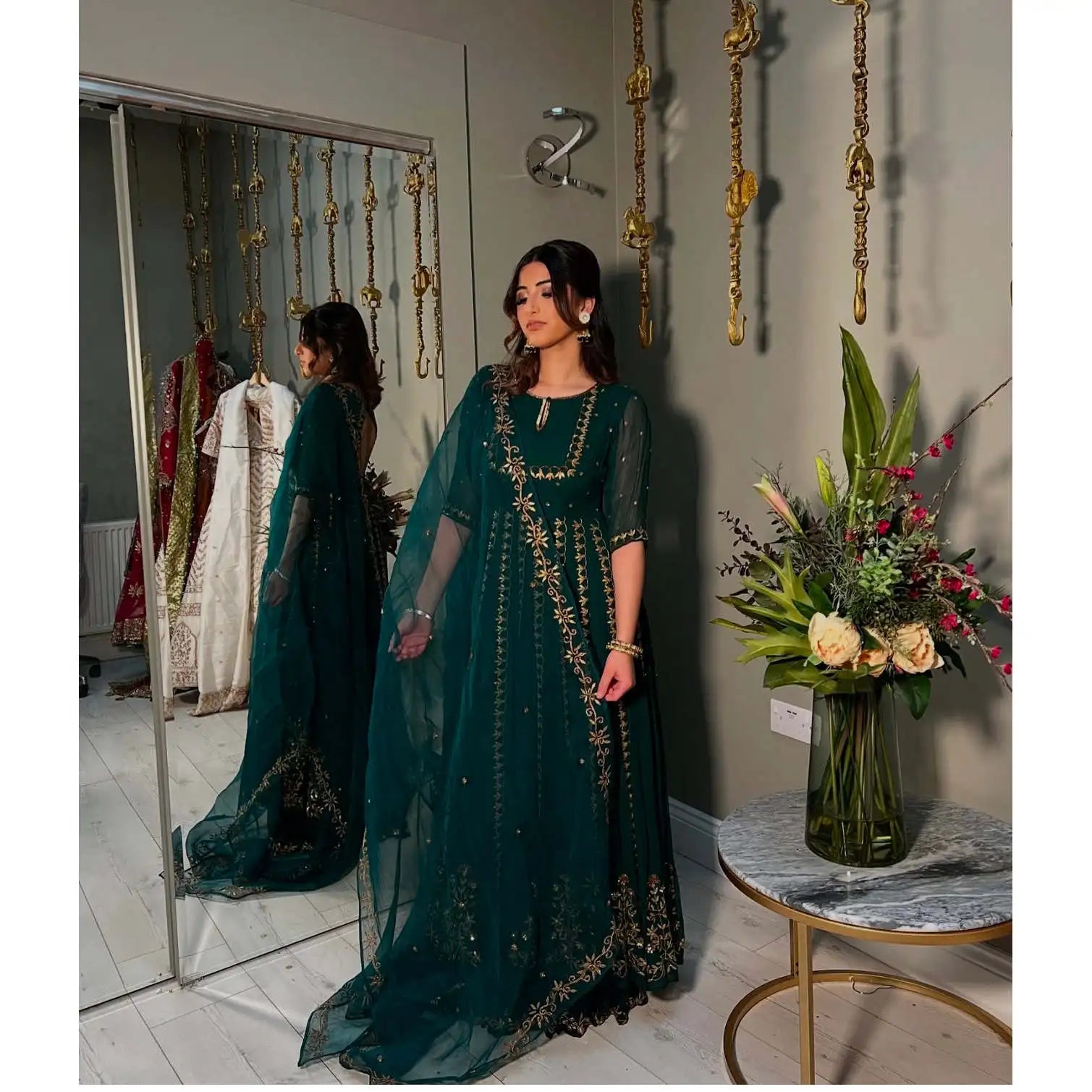 Handmade Designer A-Line Gown with Dupatta Empire Waistline for Party Wear
