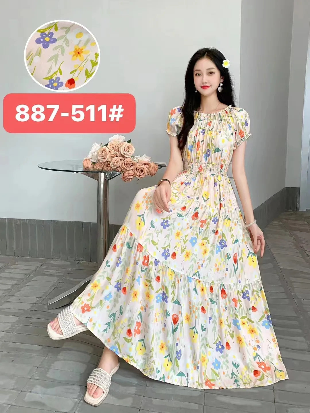 Sexy Slash Neck Long Dress Women Summer Indian Clothes Bohemian Cotton Print Floral Boho Korean Fashion Style Casual Big Skirt