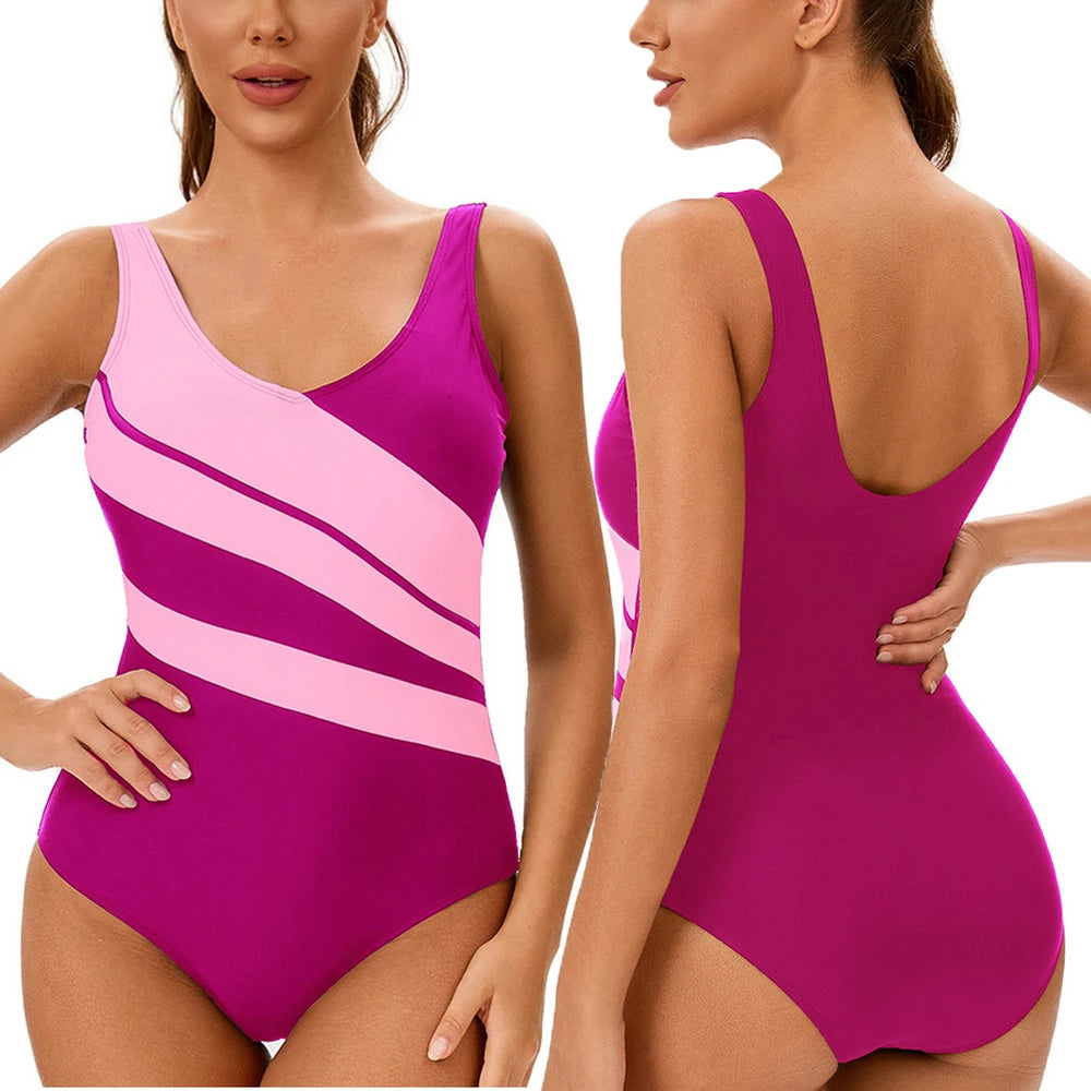 Maillot de Bain Une Pièce Femme Sport Dos Nageur – 25 Couleurs, Grande Taille