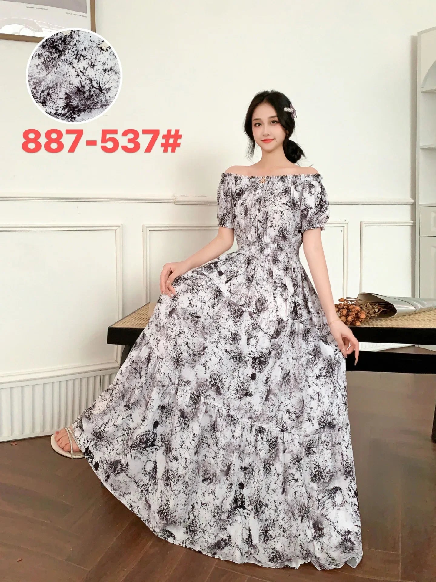 Sexy Slash Neck Long Dress Women Summer Indian Clothes Bohemian Cotton Print Floral Boho Korean Fashion Style Casual Big Skirt