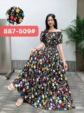 Sexy Slash Neck Long Dress Women Summer Indian Clothes Bohemian Cotton Print Floral Boho Korean Fashion Style Casual Big Skirt