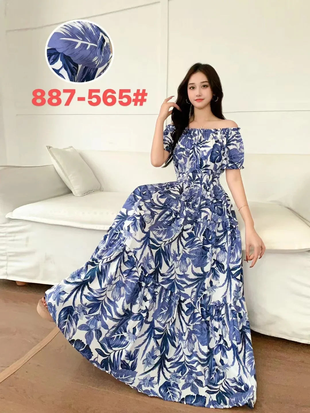 Sexy Slash Neck Long Dress Women Summer Indian Clothes Bohemian Cotton Print Floral Boho Korean Fashion Style Casual Big Skirt
