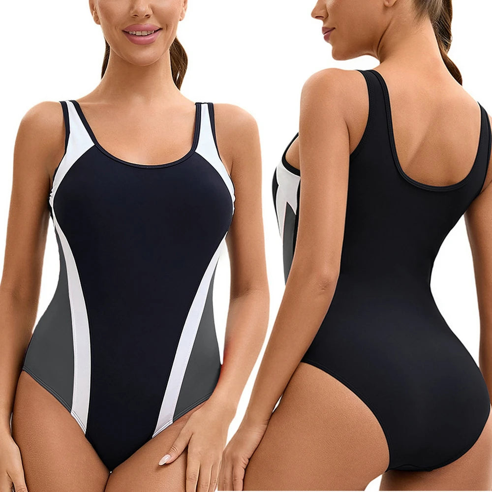 Maillot de Bain Une Pièce Femme Sport Dos Nageur – 25 Couleurs, Grande Taille