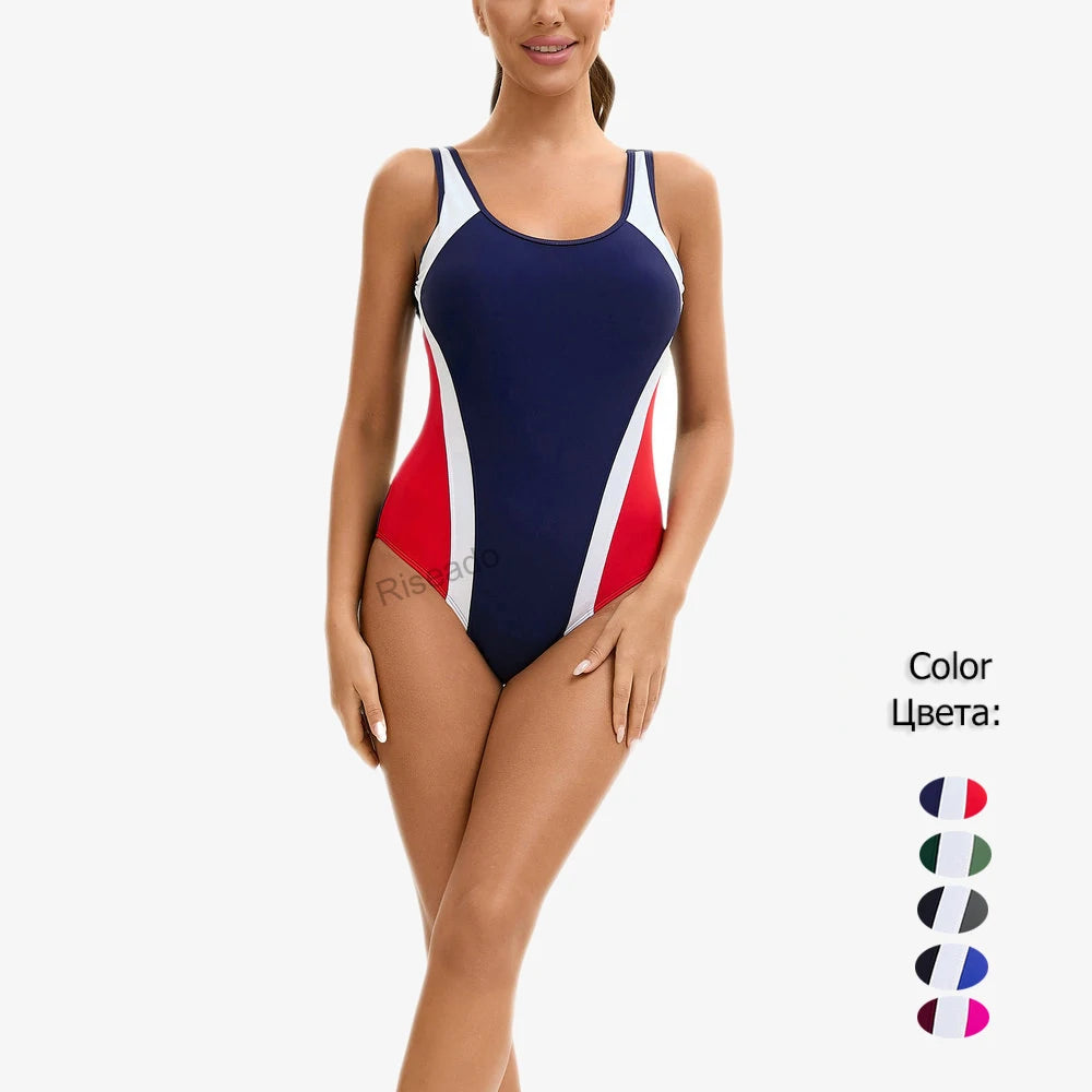 Maillot de Bain Une Pièce Femme Sport Dos Nageur – 25 Couleurs, Grande Taille