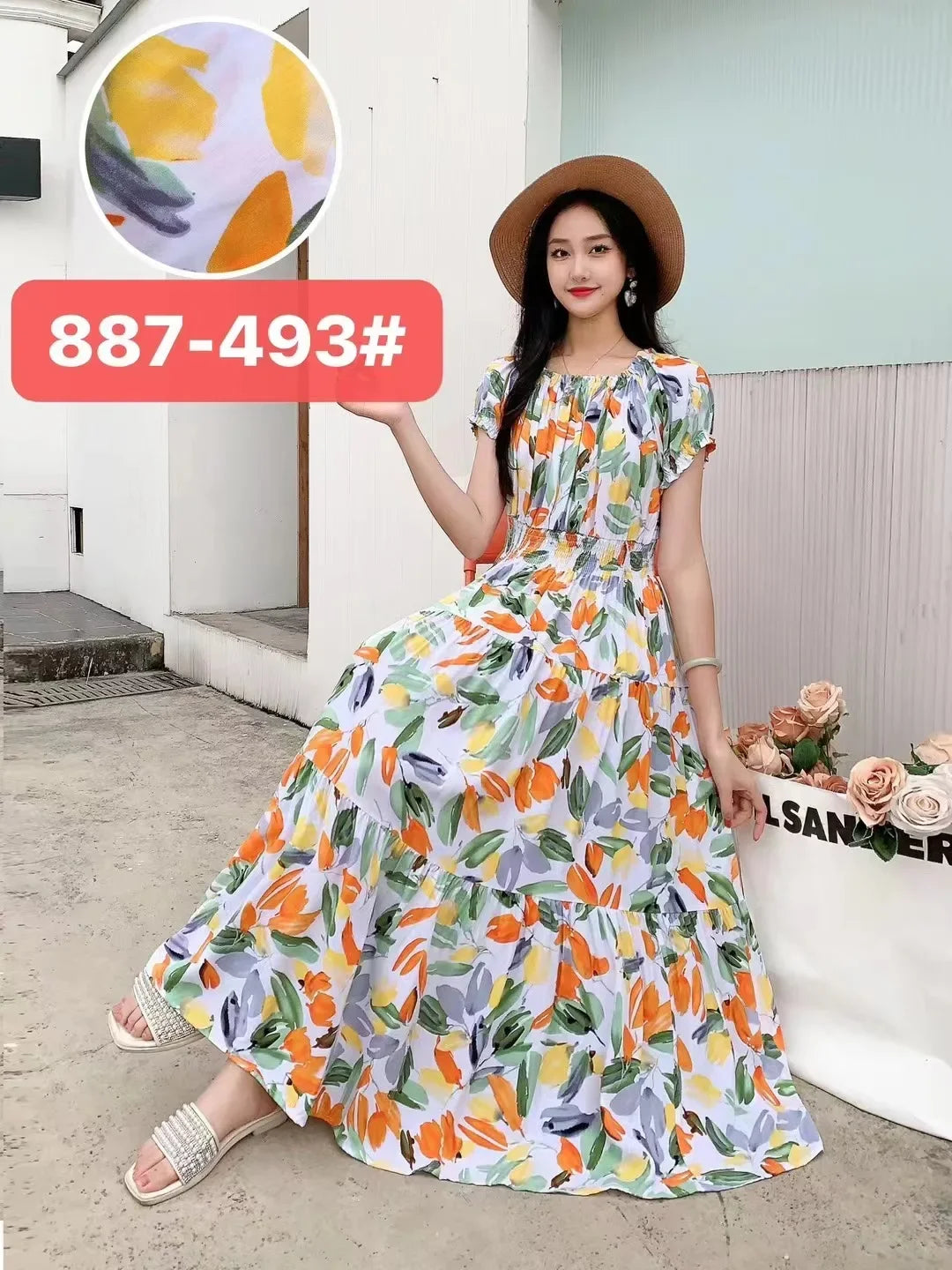 Sexy Slash Neck Long Dress Women Summer Indian Clothes Bohemian Cotton Print Floral Boho Korean Fashion Style Casual Big Skirt