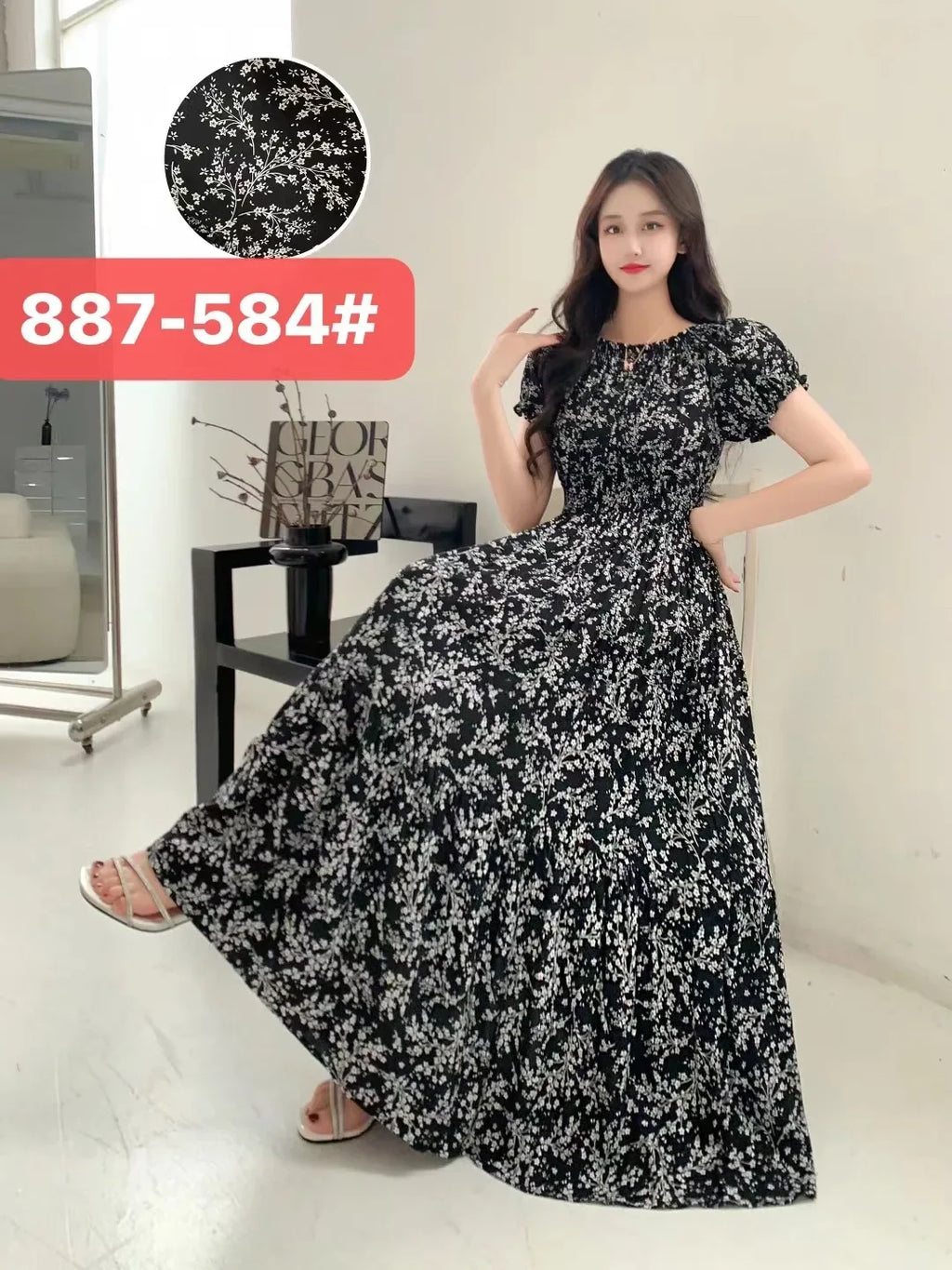 Sexy Slash Neck Long Dress Women Summer Indian Clothes Bohemian Cotton Print Floral Boho Korean Fashion Style Casual Big Skirt