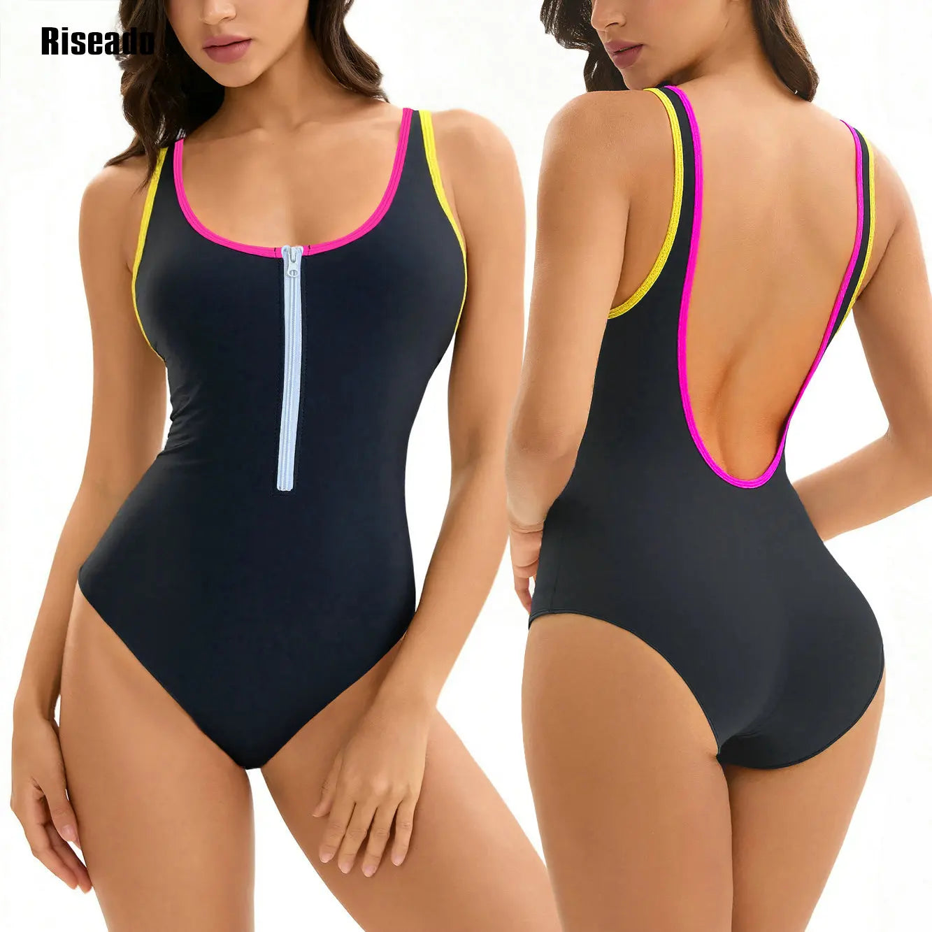 Maillot de Bain Une Pièce Femme Sport Dos Nageur – 25 Couleurs, Grande Taille