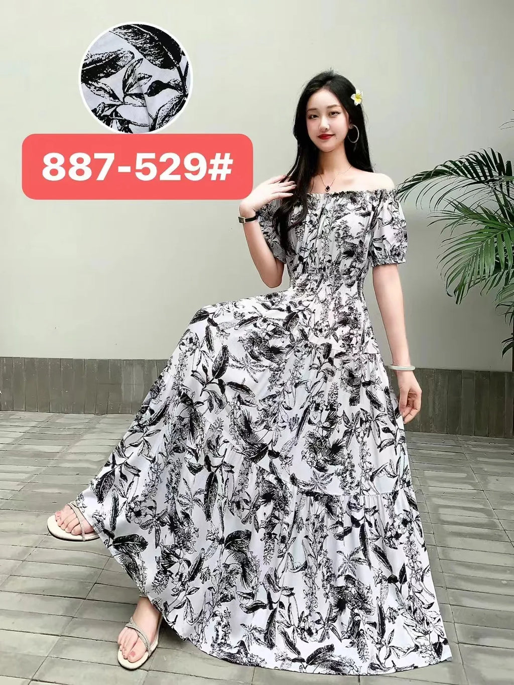 Sexy Slash Neck Long Dress Women Summer Indian Clothes Bohemian Cotton Print Floral Boho Korean Fashion Style Casual Big Skirt