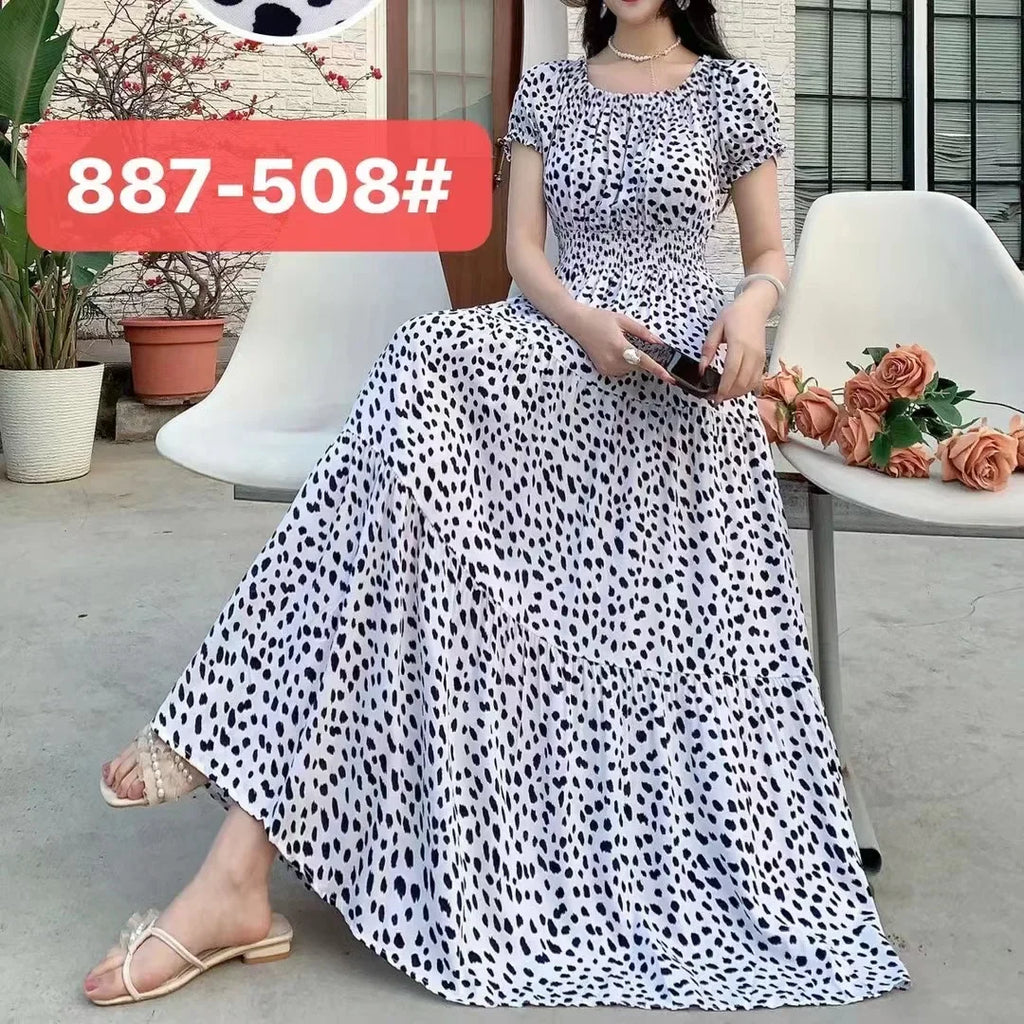 Sexy Slash Neck Long Dress Women Summer Indian Clothes Bohemian Cotton Print Floral Boho Korean Fashion Style Casual Big Skirt
