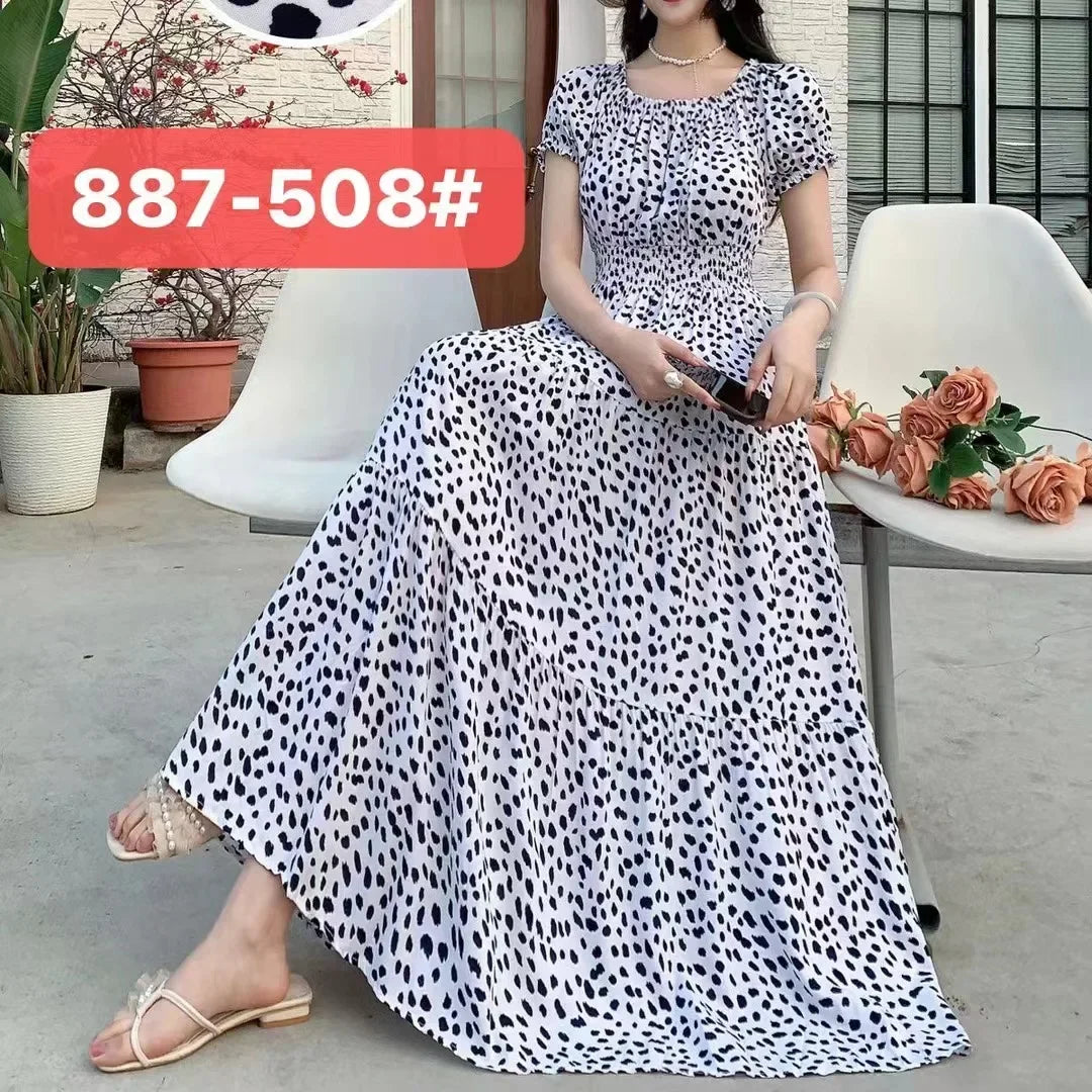 Sexy Slash Neck Long Dress Women Summer Indian Clothes Bohemian Cotton Print Floral Boho Korean Fashion Style Casual Big Skirt